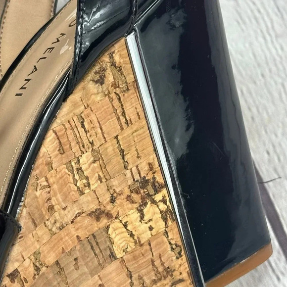 antonio melani SYDNIEE wedge sandals black patent cork look heel size 8.5 - Picture 10 of 11